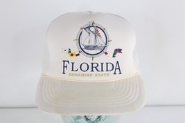 Vintage 80s Streetwear Distressed Spell Out Florida Sailboat Roped Trucker Hat - £19.42 GBP