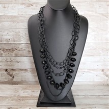 Vintage Necklace Statement Multi Layer Black Chains &amp; Beads - £12.58 GBP