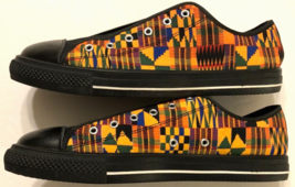 KENTE Print Canvas African Print Men&#39;s Black Low Top Sneakers Shoes 12 - £33.12 GBP