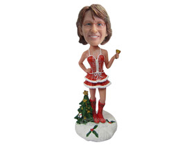 Custom Bobblehead Woman In Naughty Christmas Outfit Ringing The Bell - Holidays  - £71.12 GBP