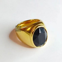 Mens Gold Black Onyx Ring, 925 Sterling Silver, Wedding Ring, Jewellery - £63.00 GBP