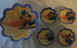 5 HAND PAINTED JAPANESE Lustreware CERAMIC SERVING BOWLS BY HAFIN - £79.64 GBP