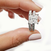 Ladies Engagement Ring Set 2.00 Ct Princess Lab Created Diamond 14k White Gold - £267.41 GBP
