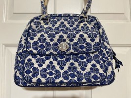 Vera Bradley Cobalt Tile Blue &amp; White Satchel Handbag Purse Twist Lock 1... - £30.14 GBP