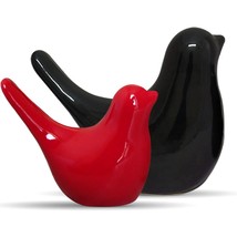 Creative Black Red Glossy Ceramic Birds Figurines Home Decorations ( SET OF 2 ) - £27.86 GBP