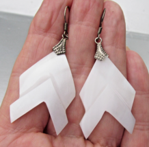 Vintage 1980s Sterling Silver Carved Mother-of-Pearl BIG Dangle Pierced ... - $19.75