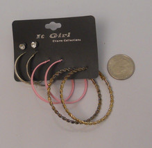 IT GIRL JEWELRY 4 Pair Hoop Earrings Rhinestones Multi Tones Leverback Fasteners - £7.97 GBP