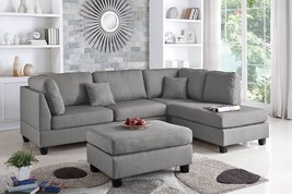 Pistoia 3-piece Sectional Sofa with Ottoman Upholstered in Grey Fabric - £776.19 GBP
