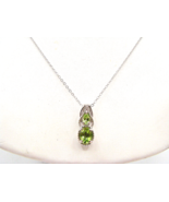 Sterling Silver Peridot Double Stone Necklace Pendant 925 21&quot; Chain Augu... - $60.67