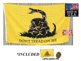 Usa Made Gadsden Dont Tread On Me Live Rattlesnake 3x5 Flag &amp; Pin Banner Rebel - £13.58 GBP