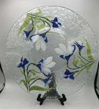 Platter Bowl Glass Japanese Iris Star Flowers Serving Dish Painted Scalloped - £39.12 GBP