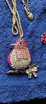 New Betsey Johnson Necklace Bird Pink White Rhinestone Summer Collectible Nice - £12.01 GBP