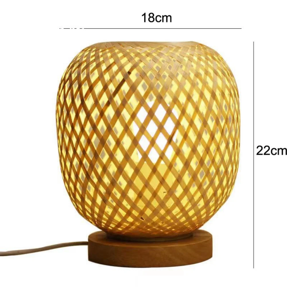 LED Table Lamp Wood Table Bamboo Light Dimmable Rattan Lampshade Plug Be... - $33.04+