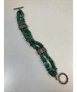 925 Sterling Silver Turquoise Double Strand 7 Inch Long Bracelet Hallmar... - $60.98 CAD