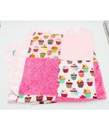 Family Ties Brand Cupcake Baby Crib Blanket Pink/Hot Pink Plush Satin Trim - £22.52 GBP