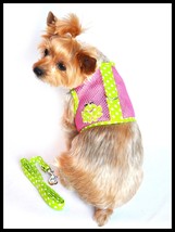 NWT Doggie Design Pink/Green Frog White Polka Dot Mesh Dog Harnes w/Leash  S M L - £13.50 GBP+