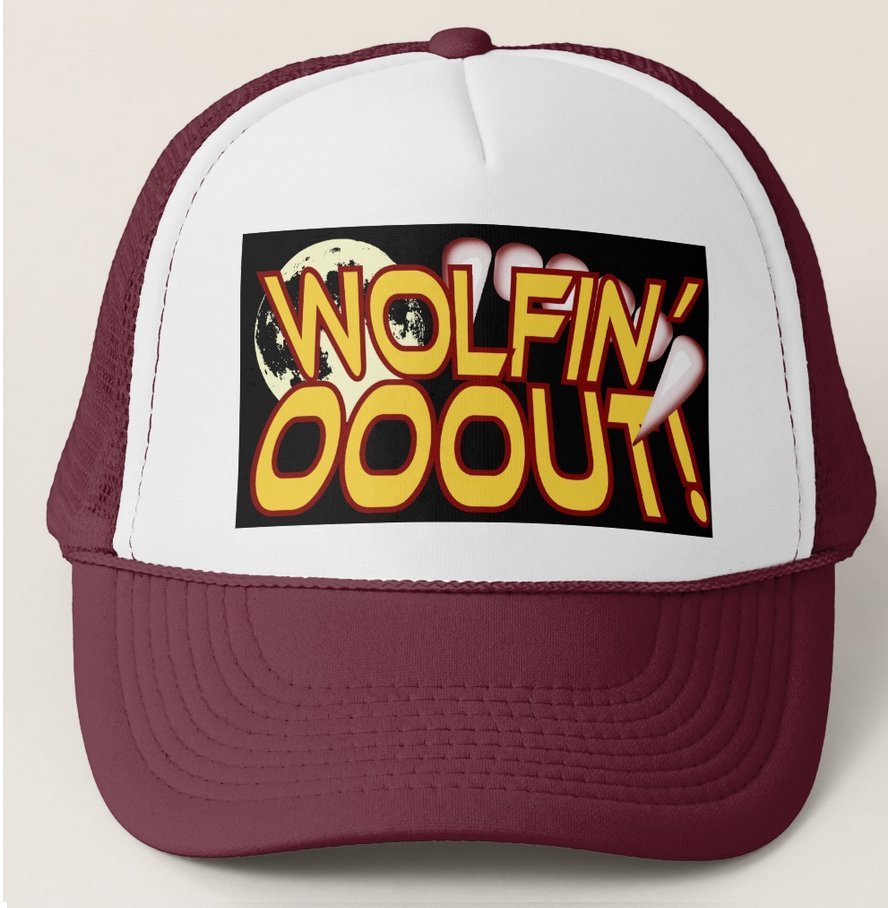 WOLFIN' OOOUT! Full Moon Werewolf Fangs Trucker Hat - Maroon (Wine)
