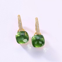 Plated Golden Small Earrings Candy Sweet Synthetic Quarz Falling Girl Earrings f - £43.73 GBP