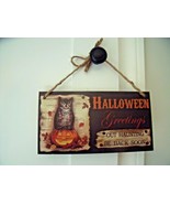 NEW HALLOWEEN OWL SIGN Pumpkin Leaves 8&quot; X 4 1/4&quot; OUT HAUNTING BE BACK SOON - £7.71 GBP