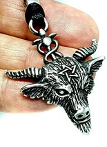 Baphomet Pendant Pentagram Necklace Pewter Satanic Goat Devil Tie Yourself Cord - $8.75