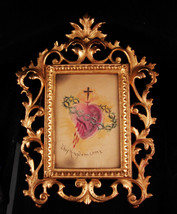 Antique Religious framed Art - Thy Kingdom Come - Ex Voto victorian silk sacred  - £179.44 GBP