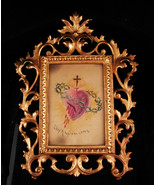 Antique Religious framed Art - Thy Kingdom Come - Ex Voto victorian silk... - $225.00