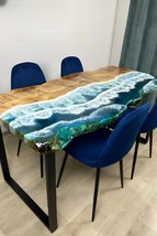 Handmade Ocean Epoxy Resin Table | Live Edge Dining Table | Sea Style Resin Art - $186.07+