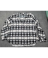 Rock &amp; Republic Shirt Women&#39;s XL Black Geometric Dressy Roll Tab Sleeve ... - $18.69