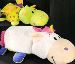 FlipaZoo Stuffed Animal Unicorn to Green Dragon Flip a Zoo Pillow Plush ... - £15.78 GBP