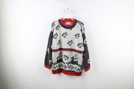 Vtg 90s Streetwear Womens Size Large Flower Reindeer Christmas Knit Sweater USA - £43.47 GBP