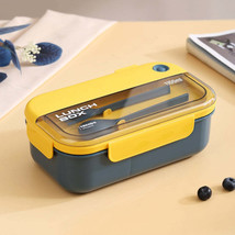 Plastic Compartment Lunch Box Microwaveable with Tableware(1.1L Blue) - £14.55 GBP