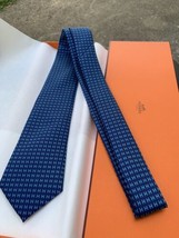 HERMES MEN&#39;S CLASSIC H TIE 100% SILK BLUE NWT WIDEST 3.10&quot; - $158.39