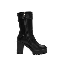 plus size 43 women ankle boots round toe zip buckle winter boots fashion high he - £64.56 GBP