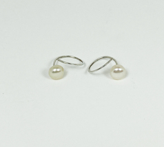 White Pearl Spiral Hoop Earrings 925 Sterling Silver, Handmade Womens Earrings  - £23.37 GBP