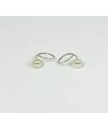 White Pearl Spiral Hoop Earrings 925 Sterling Silver, Handmade Womens Ea... - £23.23 GBP