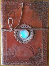 Blue Leather Embossed Book of Shadows with Aged-Like Pages &amp; Stone Center! - $629.74 MXN