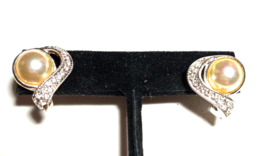Vintage Silver color , ROMAN Pearl &amp; Pave&#39; rhinestone PIERCED EARRINGS,s... - £12.57 GBP