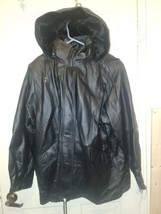 Croft&amp;Barrow XL Black Leather Coat Parka W/Faux Fur Zip-out Hood Lining ... - £135.08 GBP