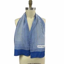 80s MOB WIFE VTG Scarf Pierre Balmain Blue White Silk  Geometric 48 x 10.5 - $30.29
