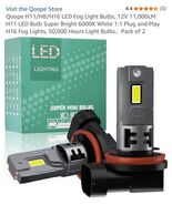 H11 LED Fog Bulbs Combo with Fan, 60W 16000 Lumens H8/H9/H11 Light Repla... - $628.36 MXN