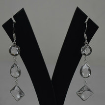 925 Sterling Silver Handmade Square Crystal Quartz Gems Earrings BES-1578 Gift - £18.90 GBP