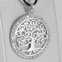 18K WHITE GOLD TREE OF LIFE PENDANT, 1.22 INCHES, ZIRCONIA, MADE IN ITALY - $436.76