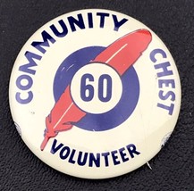 Community Chest Pin Button Pinback 60 Volunteer Feather Union Made USA - £9.40 GBP