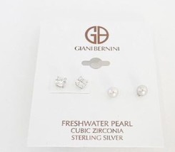 Giani Bernini sterling silver cz &amp; fwp pearl stud earrings 2 Pair NWT free ship - £27.79 GBP