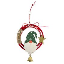 Gnome and Gold Star Wood Christmas Ornament with Hanging Bell 6 Inch - $10.98