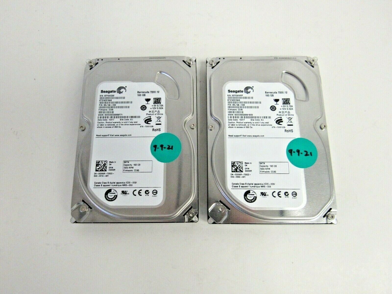 Primary image for Dell Lot of 2 G996R Seagate ST3160318AS 9SL13A-034 160GB SATA 8MB 3.5" HDD 39-3