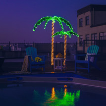 Set of 2 5 FT &amp; 7 FT Tropical LED Rope Light Palm Trees Pre-Lit Artificial - £197.01 GBP