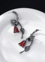 Wilted red rose branch earrings - $14.36