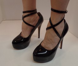 OCHENTA Women&#39;s Black Patent Leather Ankle Strap Wrap Platform 6&quot; Heels ... - $44.55