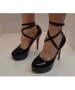 OCHENTA Women&#39;s Black Patent Leather Ankle Strap Wrap Platform 6&quot; Heels ... - £35.69 GBP